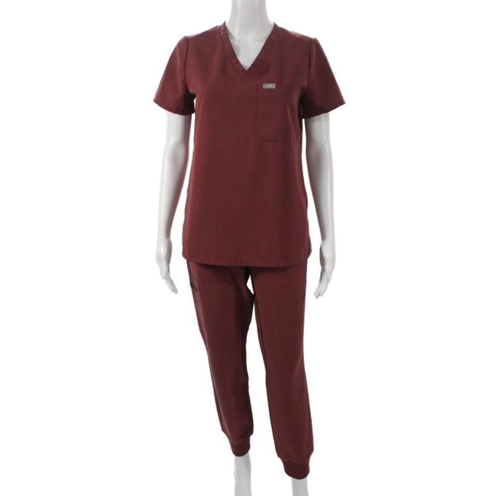 Figs Womens Two Piece Set Red Polyester V-Neck Short Sleeve Size XS